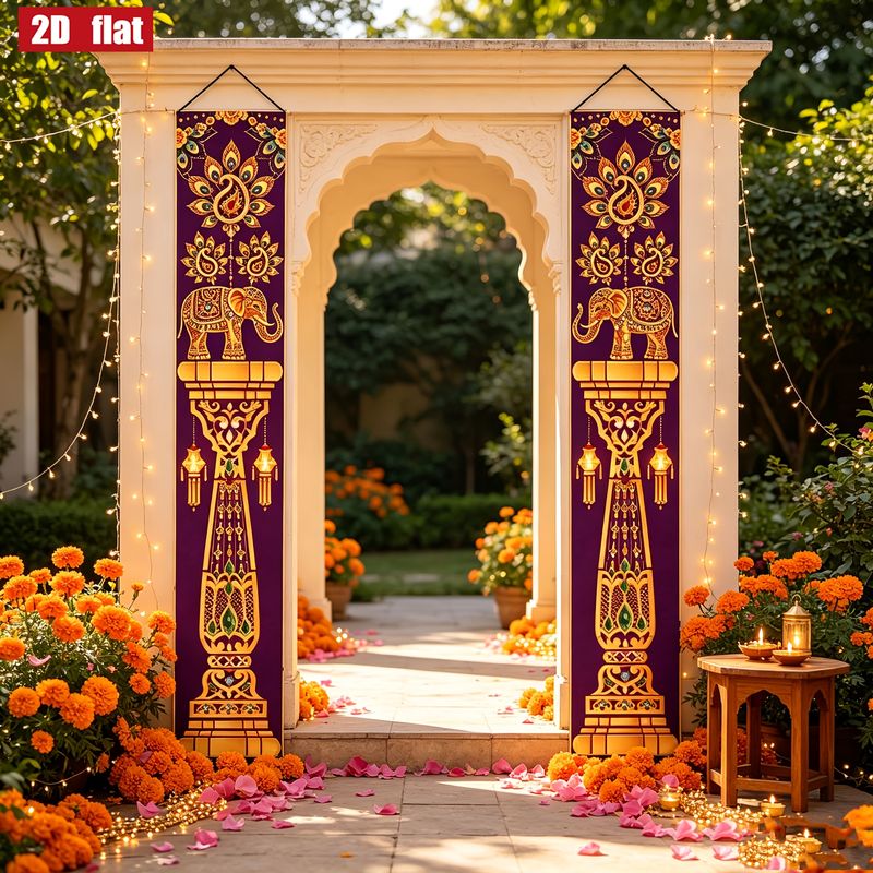 Home Decor Indonesia - VIKAMA 2Pcs Diwali Porch Banner Indian