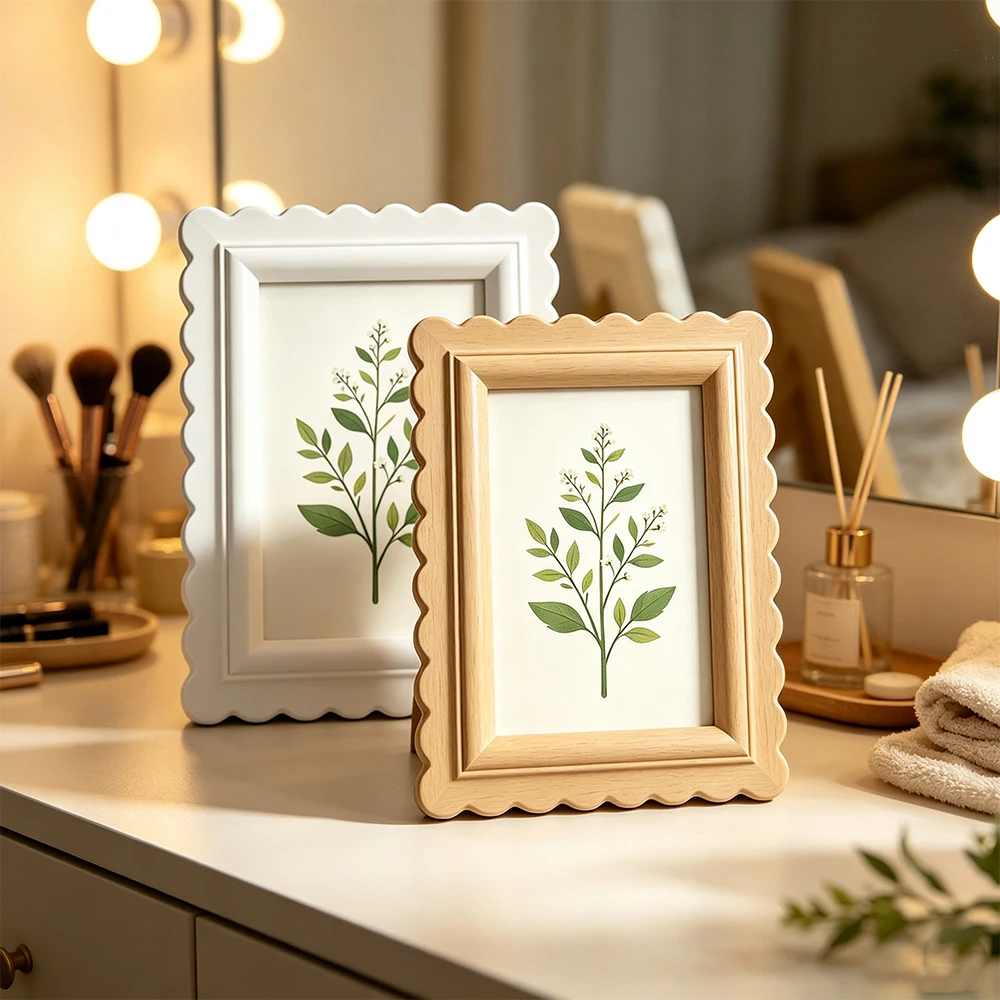 Boho Beige Scalloped Wavy Edge - Bamboo Photo Frame review and price