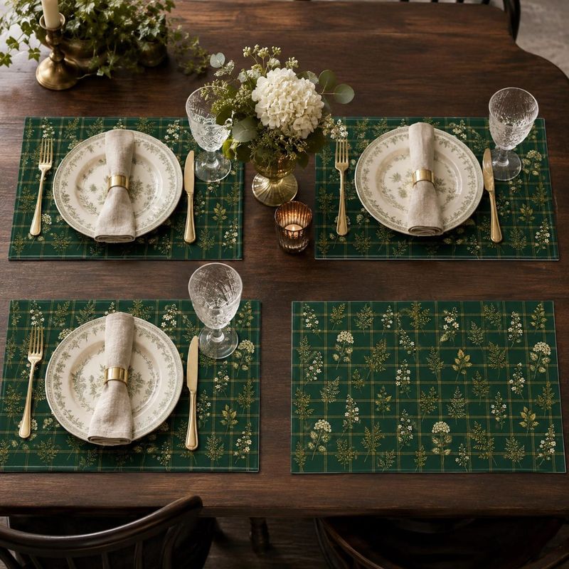 VIKAMA Dark Green Plaid White  - Linen Table Runner review and price