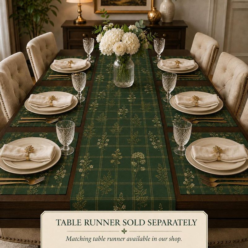 VIKAMA Dark Green Plaid White  - Linen Table Runner review and price