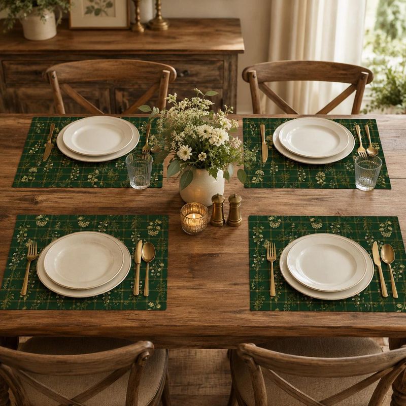 VIKAMA Dark Green Plaid White  - Linen Table Runner review and price