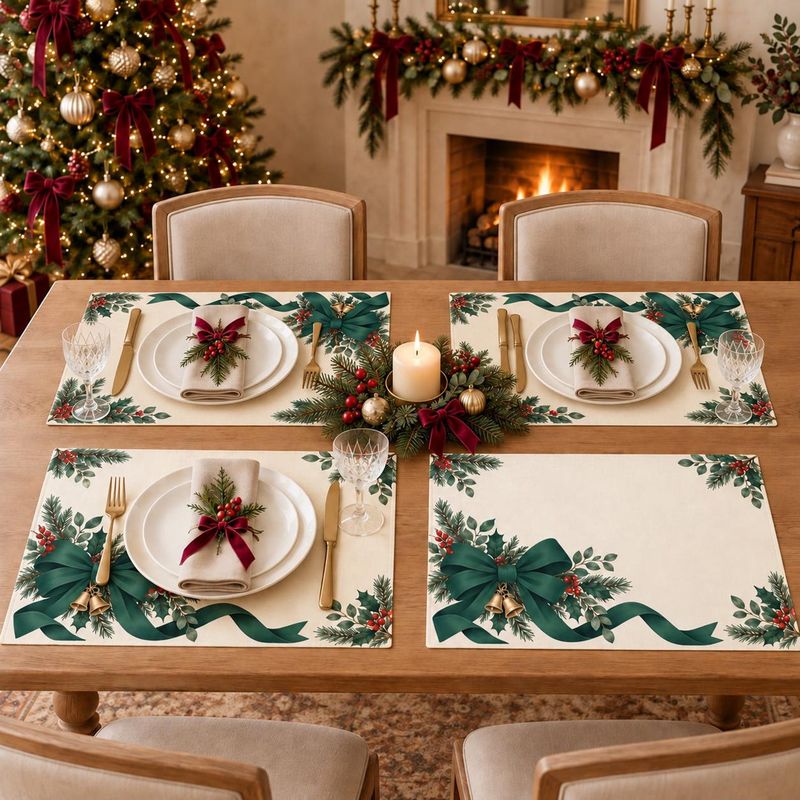 VIKAMA Dark Green Ribbon Bow G - Linen Table Runner review and price