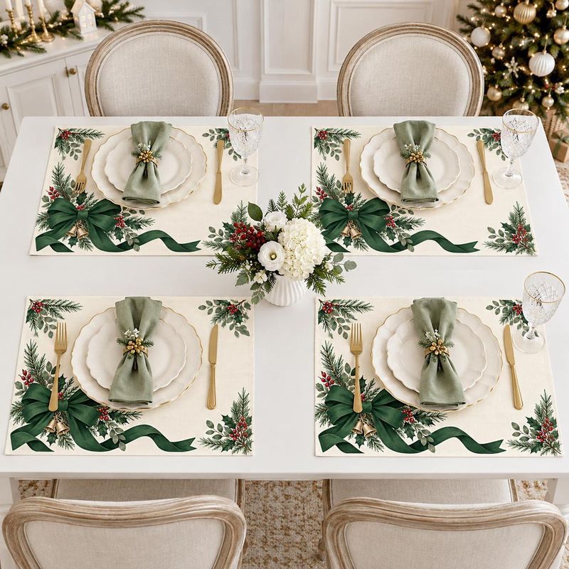 VIKAMA Dark Green Ribbon Bow G - Linen Table Runner review and price