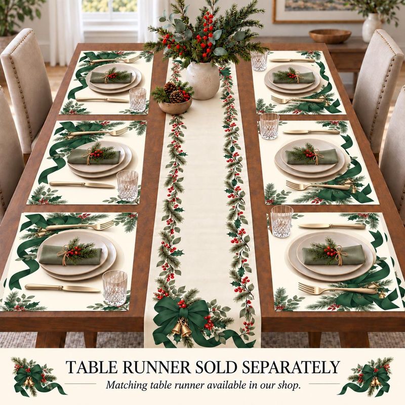 VIKAMA Dark Green Ribbon Bow G - Linen Table Runner review and price